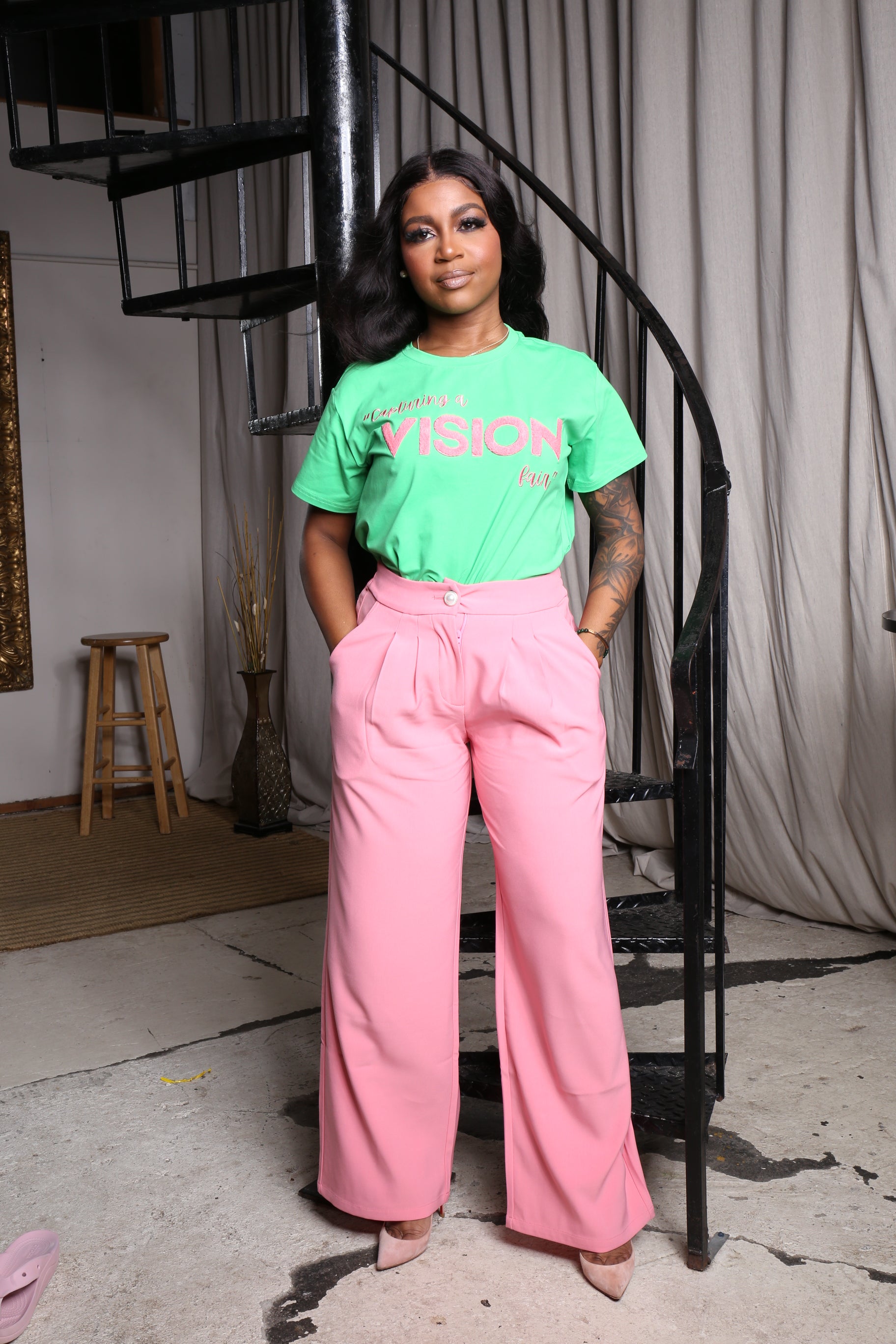 Tailored Wide-Leg Trousers – Salmon Pink
